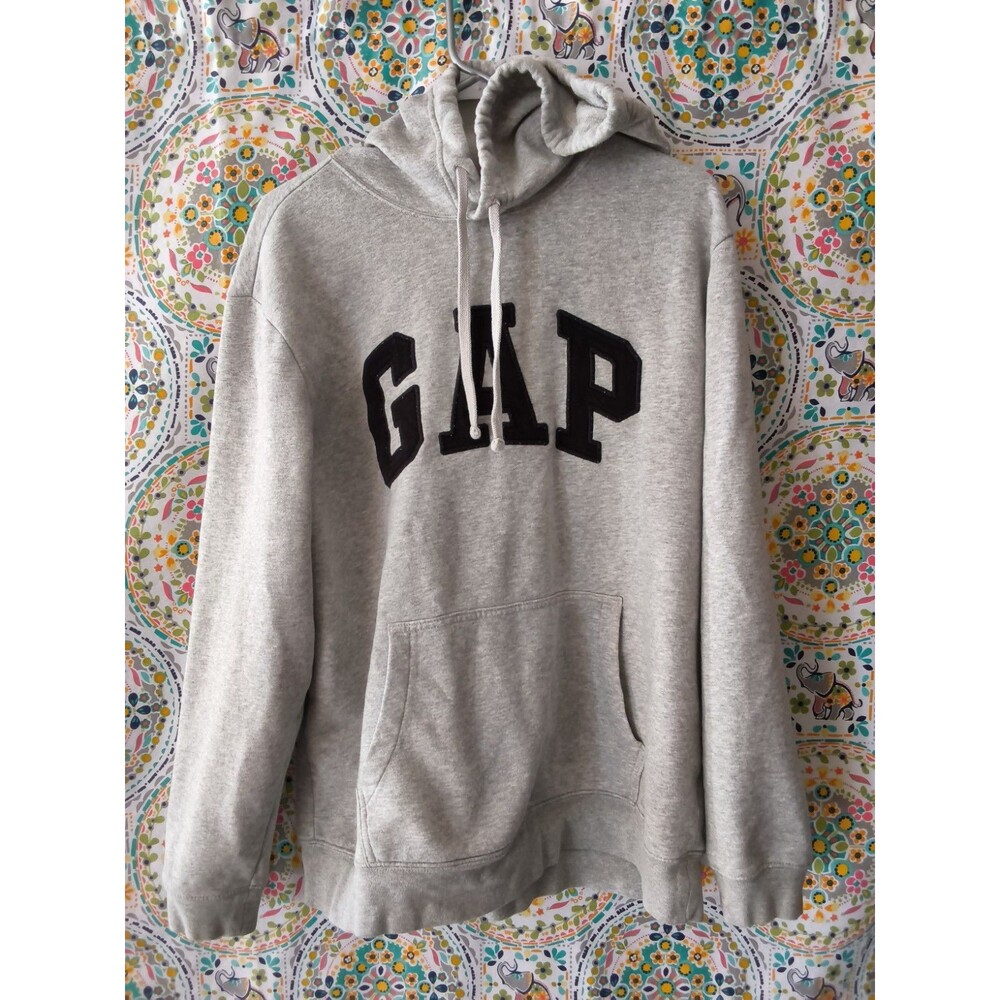 Gap Hoodie Sweatshirt Men's Large Gray Blue Spell Out Graphic Vintage Y2K NICE